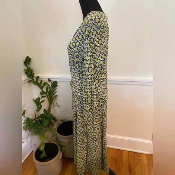 BODEN Jersey Knit 3/4 Sleeve Midi avocado/olive dress green, blue white size 18L - Picture 2 of 8